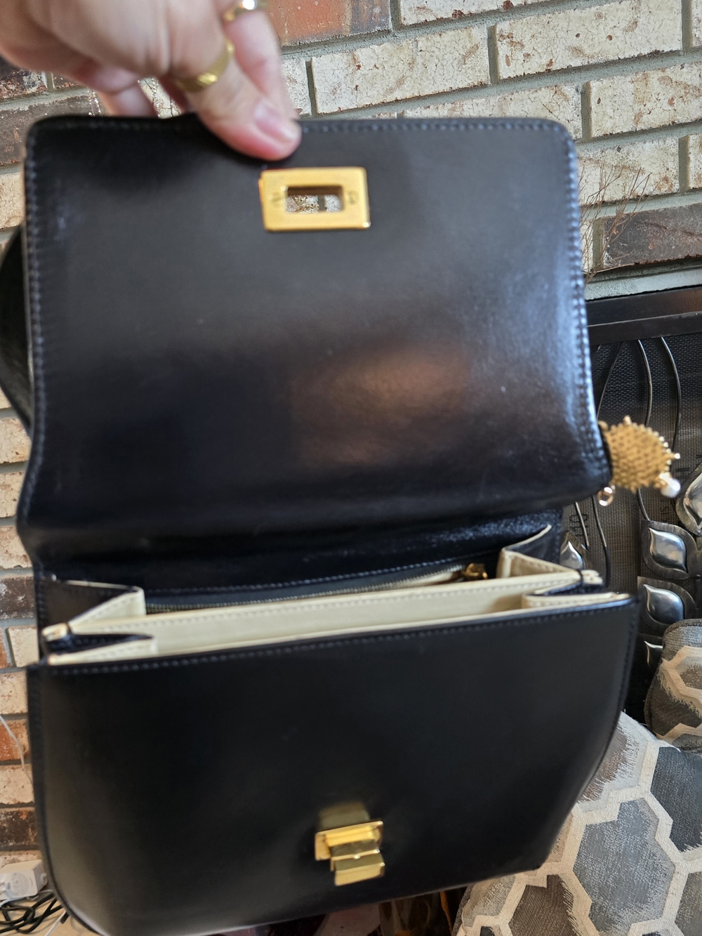Fendi Black Shoulder Bag with Gold Chain and Charm - Picture 2 of 4
